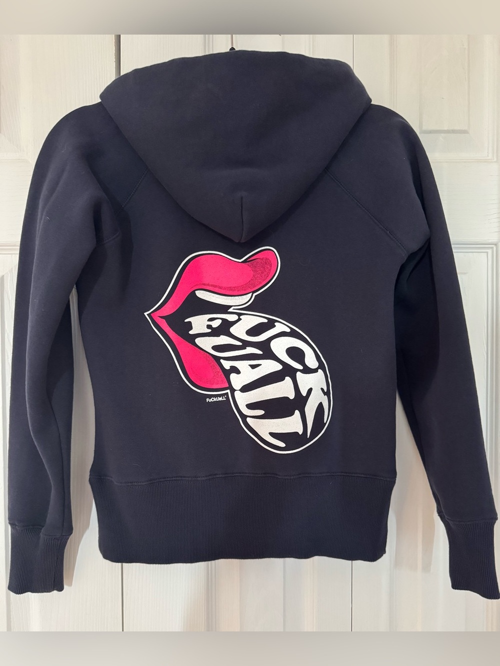 FUA Navy Blue Women’s Graphic Hoodie with Pink Accent + Sticker